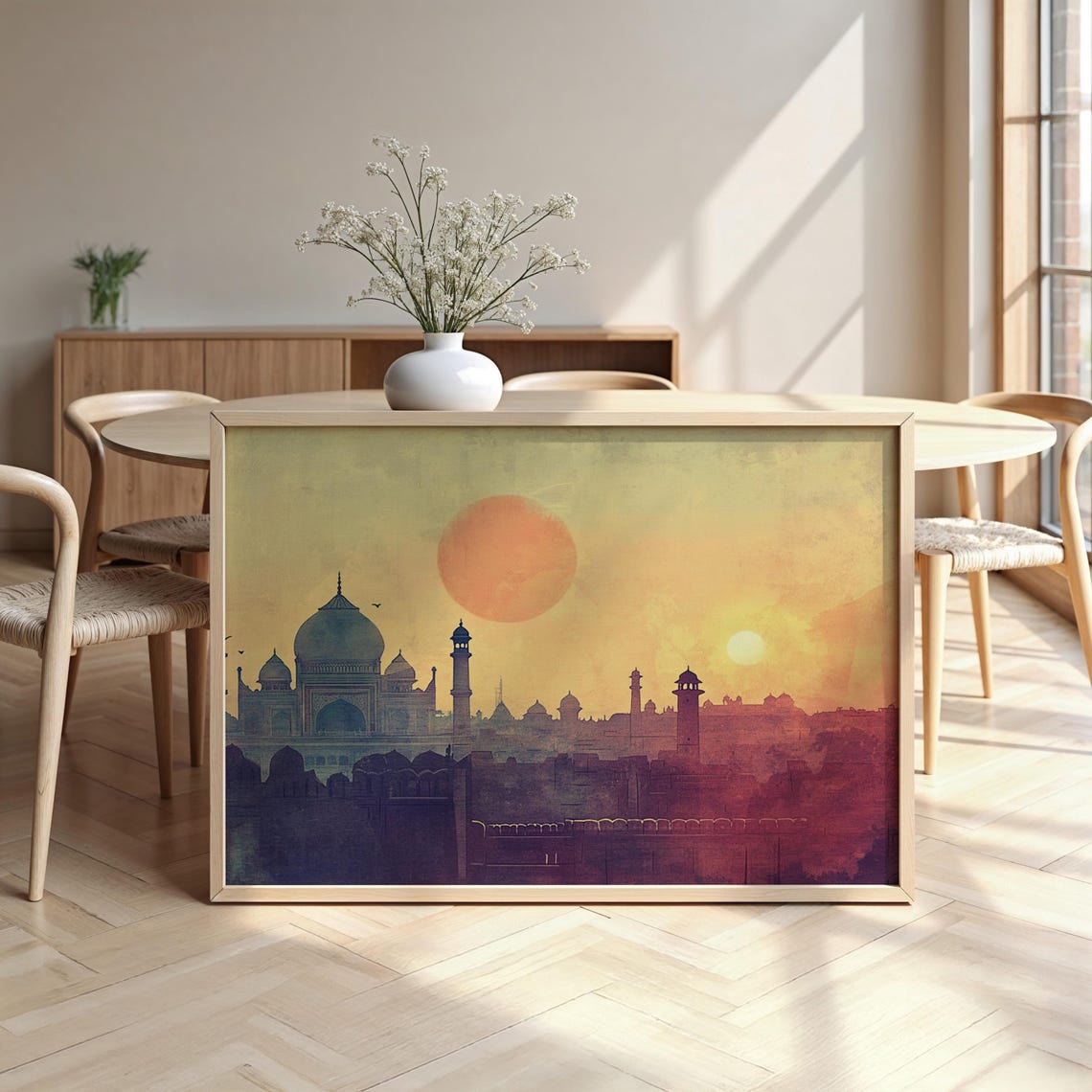 Taj Mahal Sunset Silhouette Dome Skyline Warm Orange Sky Art Print