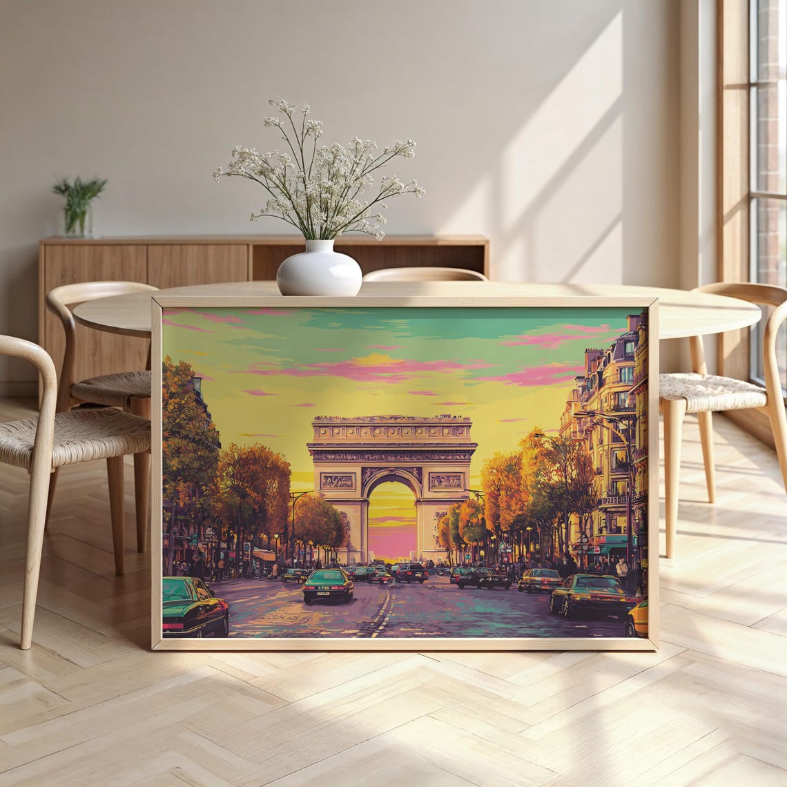 Paris Arc de Triomphe Sunset Pop Art Champs Elysees Street Poster