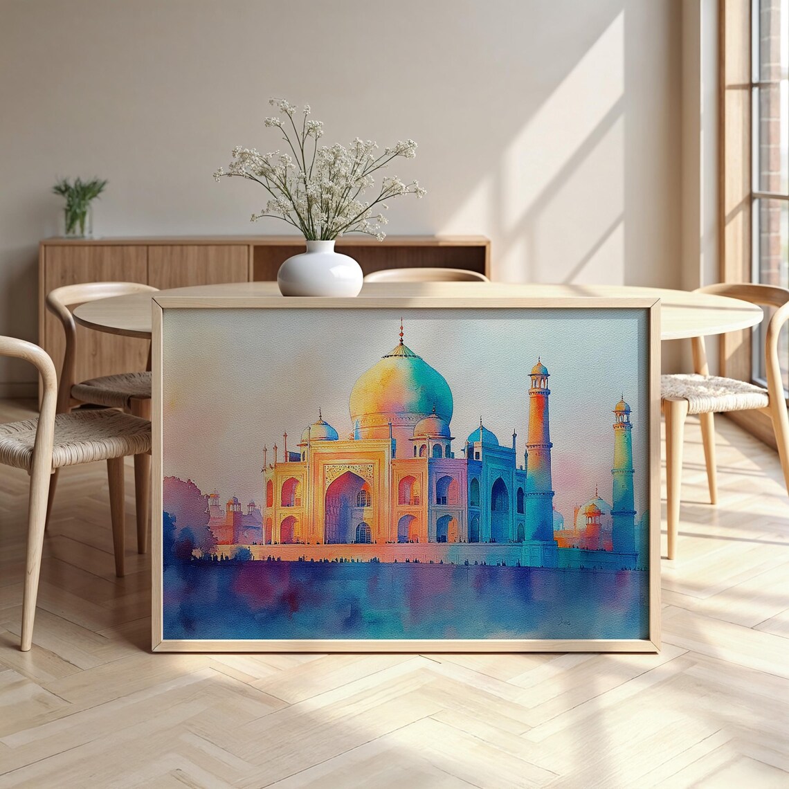 Taj Mahal Rainbow Watercolor Reflection Vibrant Landmark Poster