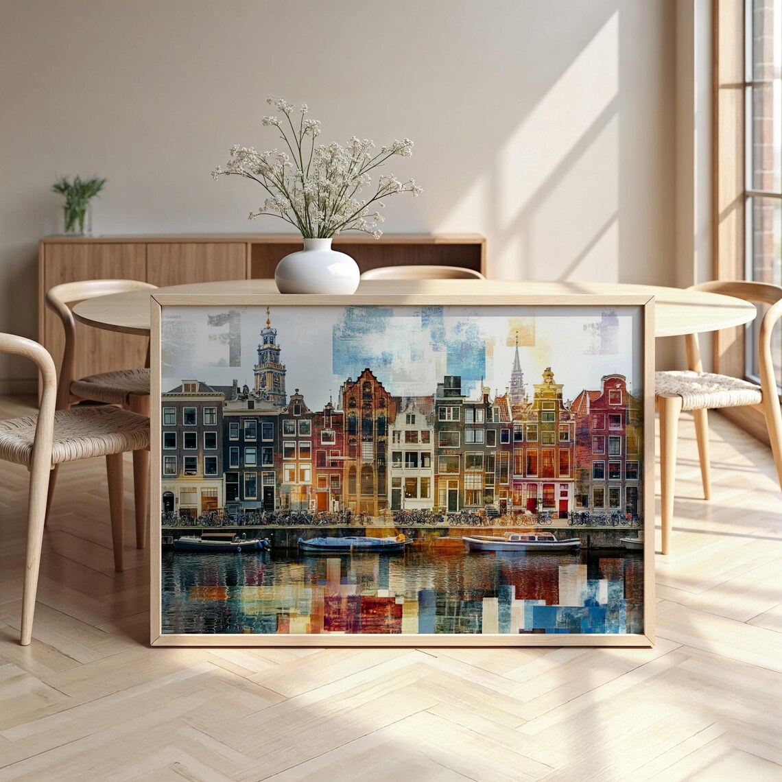 Amsterdam Cityscape Wooden Framed Poster Luxurious Design Ready To Hang Art