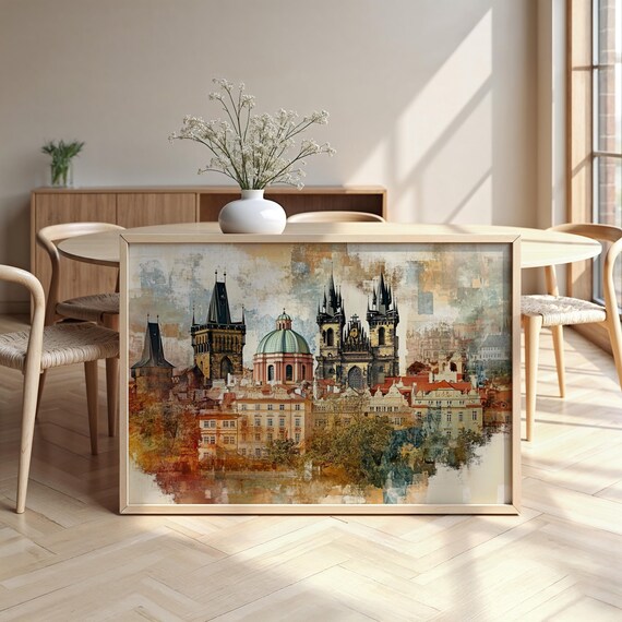 Prague Cityscape Collage Matte Paper Wooden Framed Poster Luxurious Design Ready To Hang Art