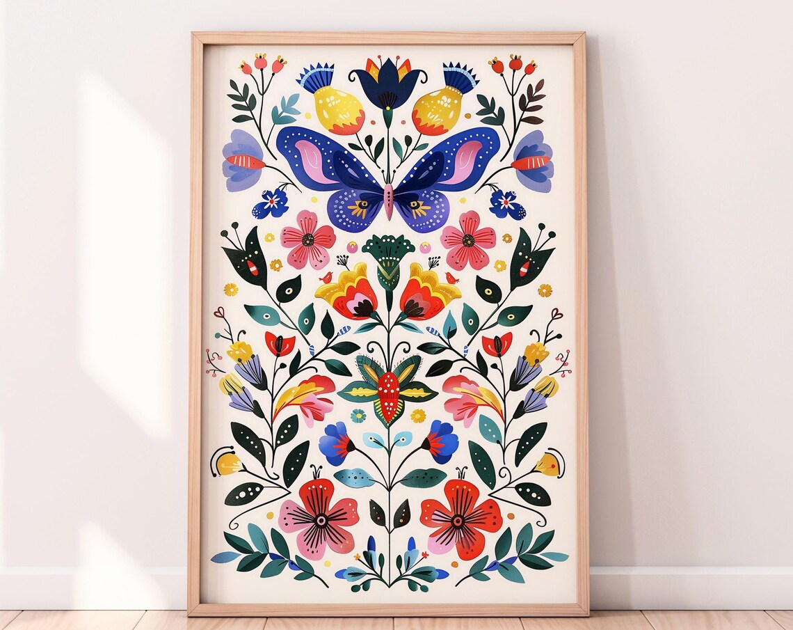 Folk Art Floral Nordic Pattern Art Print