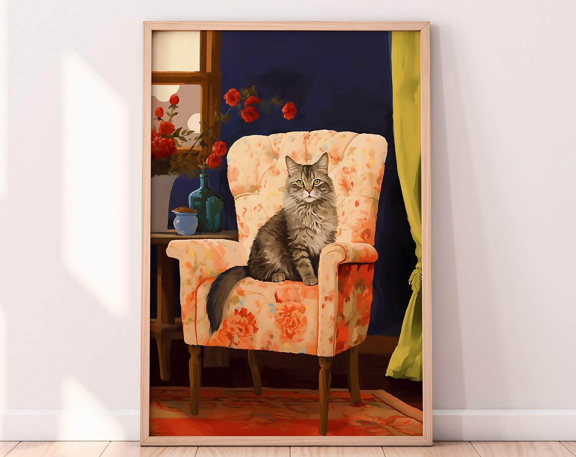 Norwegian Forest Cat Sitting Cat Illustration Art Print