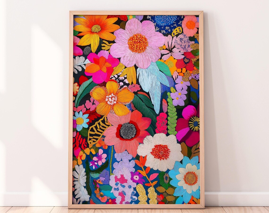 Maximalist Flowers Art Print, Vibrant Floral Decor
