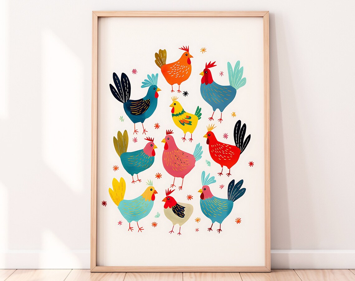 Chicken Painting Colorful Nursery Art Print - Image 2