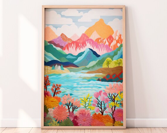 Abstract Colorful Mountain Art Print, Living Room Decor