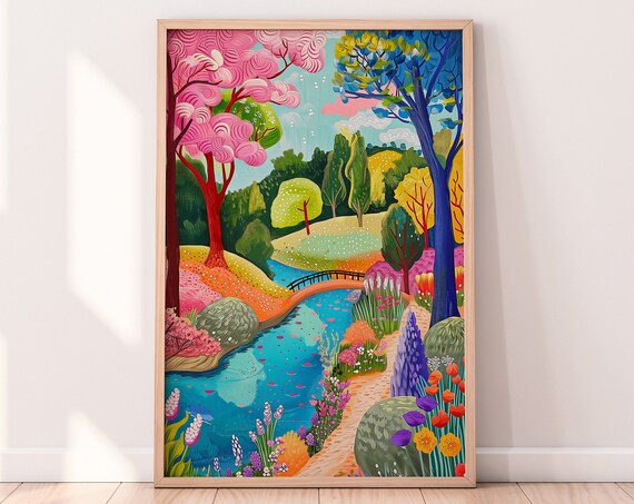 Colorful River Scenery Abstract Art Print
