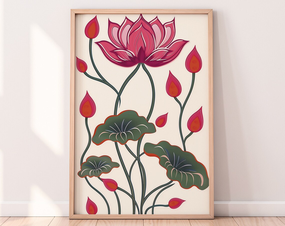 Blooming Lotus Flower Wall Art Indian Botanical Floral Decor Piece