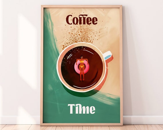 Coffee Time Illustration Good Morning Coffee Kitchen Wall Art Coffee Lover Gifts