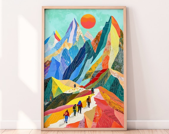 Colorful Mountain Hiking Abstract Art Print