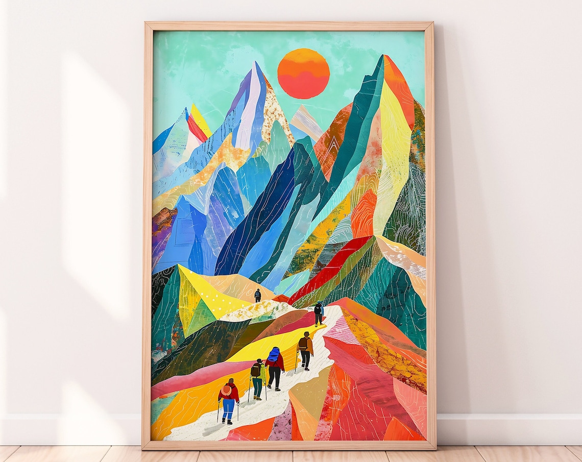 Colorful Mountain Hiking Abstract Art Print