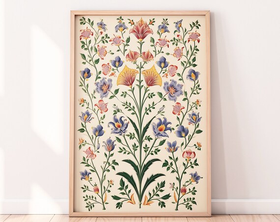 Vintage Mughal Floral Motifs Indian Art Poster