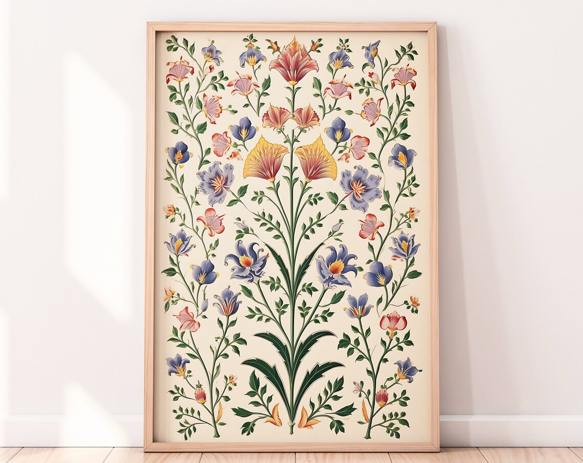 Vintage Mughal Floral Motifs Indian Art Poster