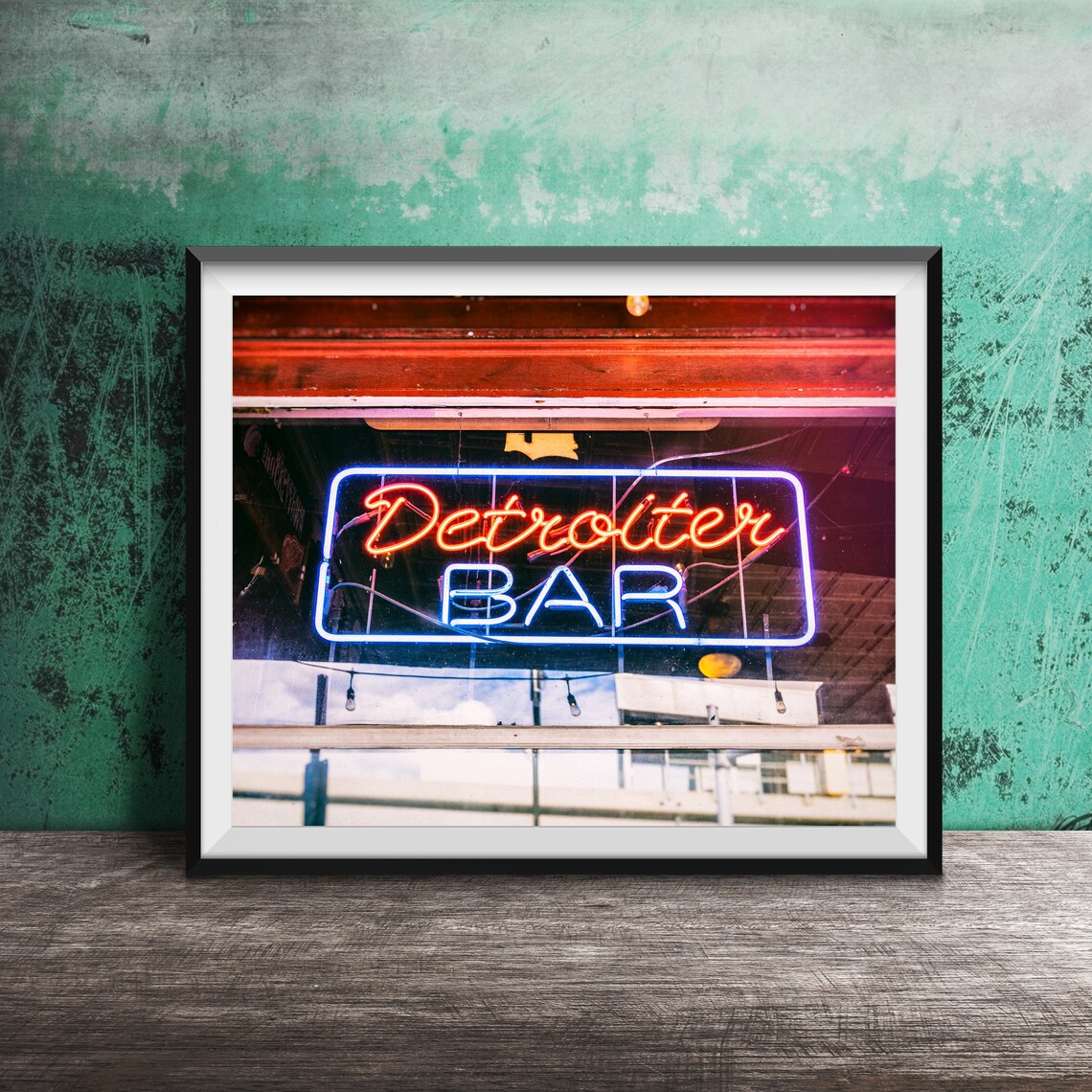 Detroiter Bar Neon Sign, Detroit Wall Art Print