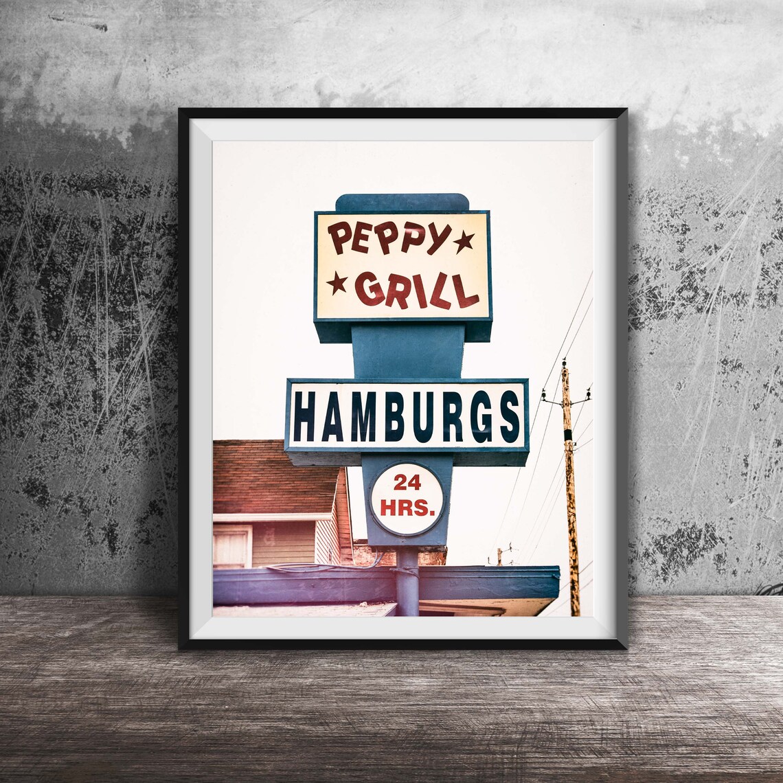 Peppy Grill Indianapolis 24 Hour Hamburgers Retro Sign Poster