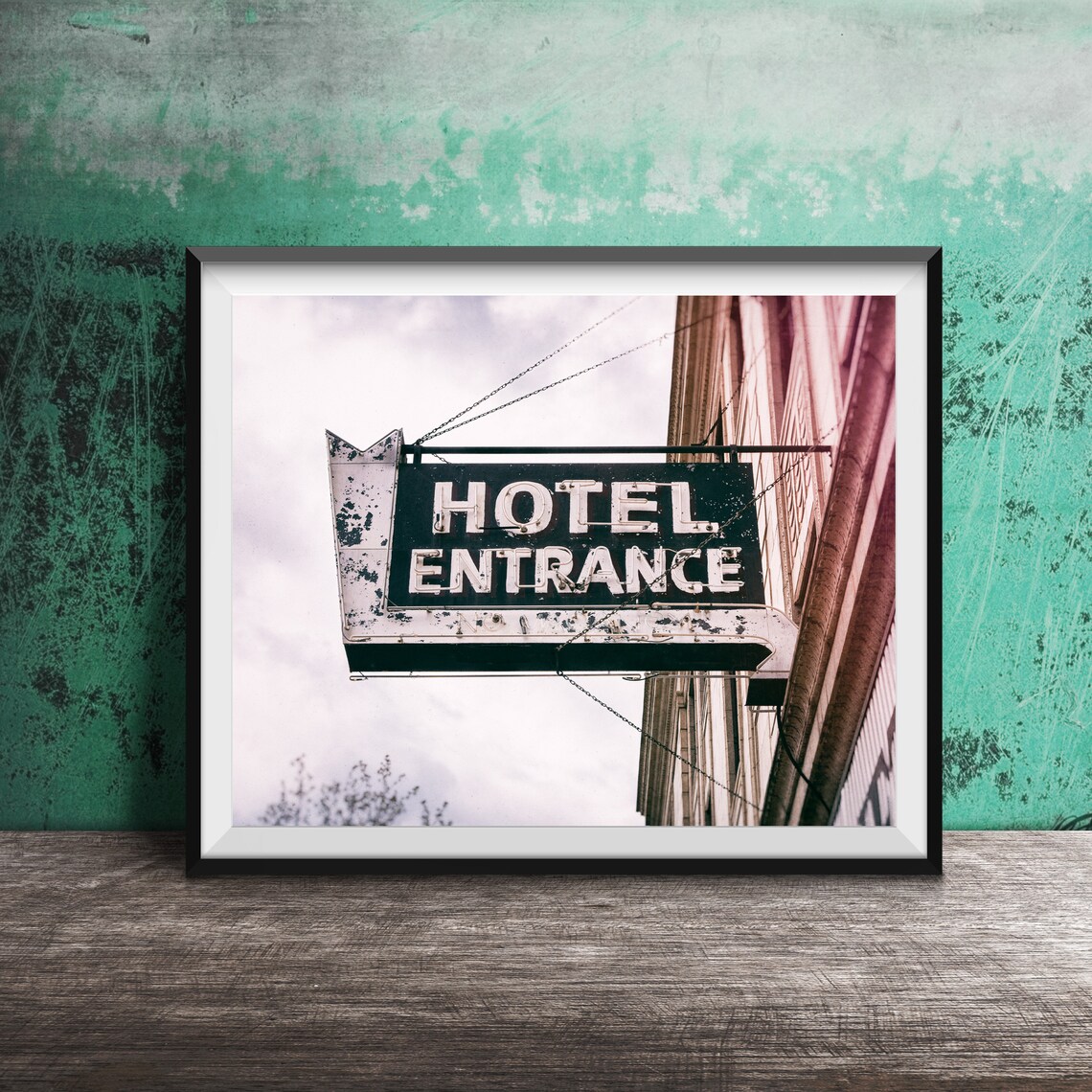 Hotel Entrance Weathered Hanging Blade Sign Vintage Decor Poster