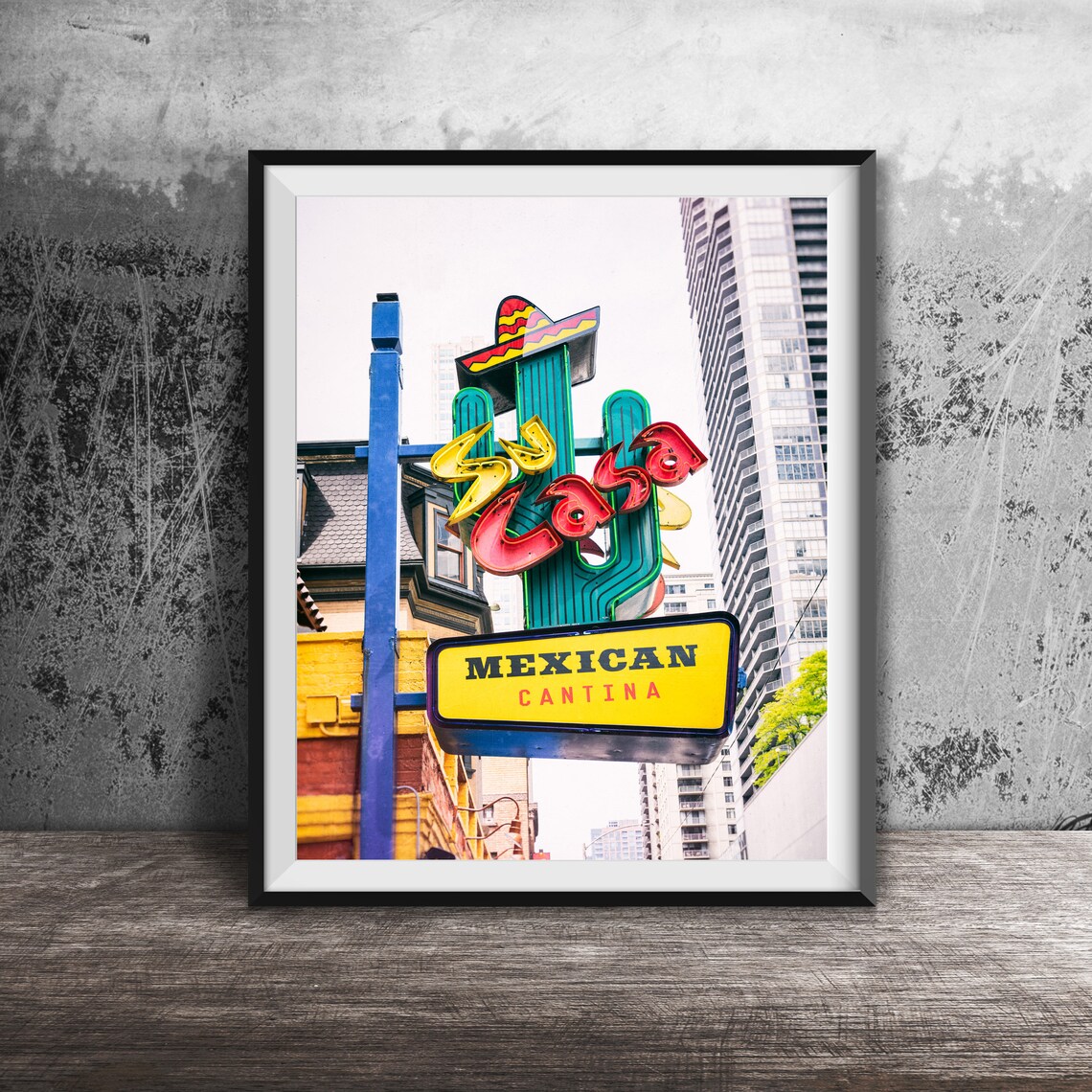 Su Casa Mexican Cantina Neon Cactus Sign Chicago River North Poster