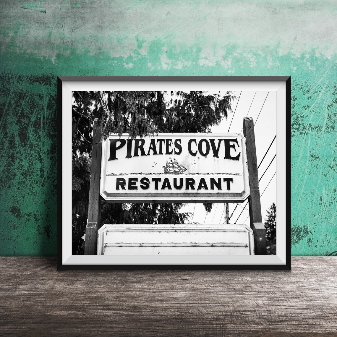 Pirates Cove Restaurant Wooden Sign Ship Illustration Art Poster - Image 2
