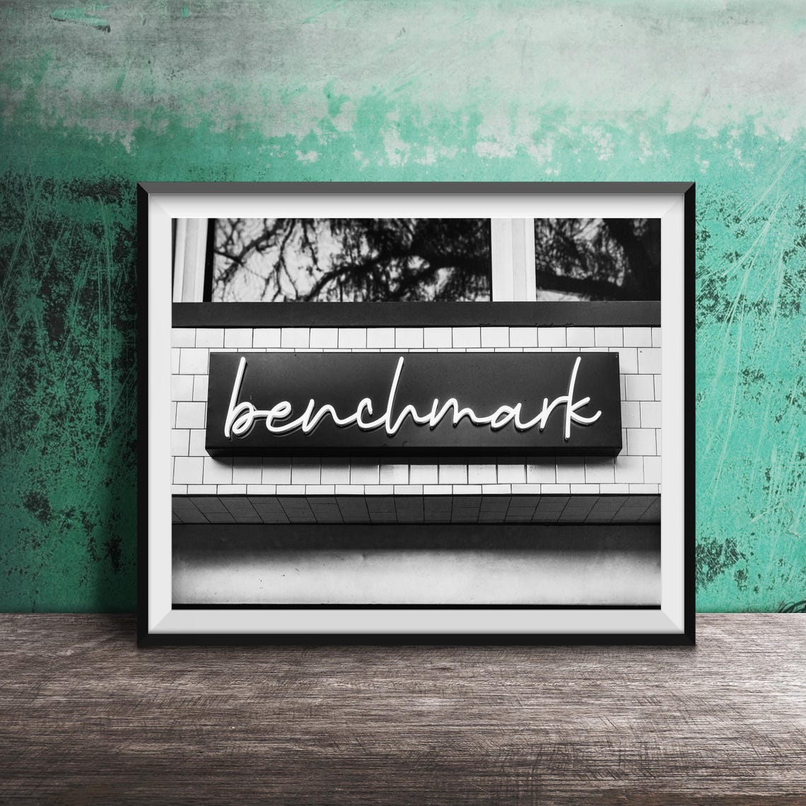 Benchmark Neon Script Sign White Tile Old Town Chicago Poster - Image 2