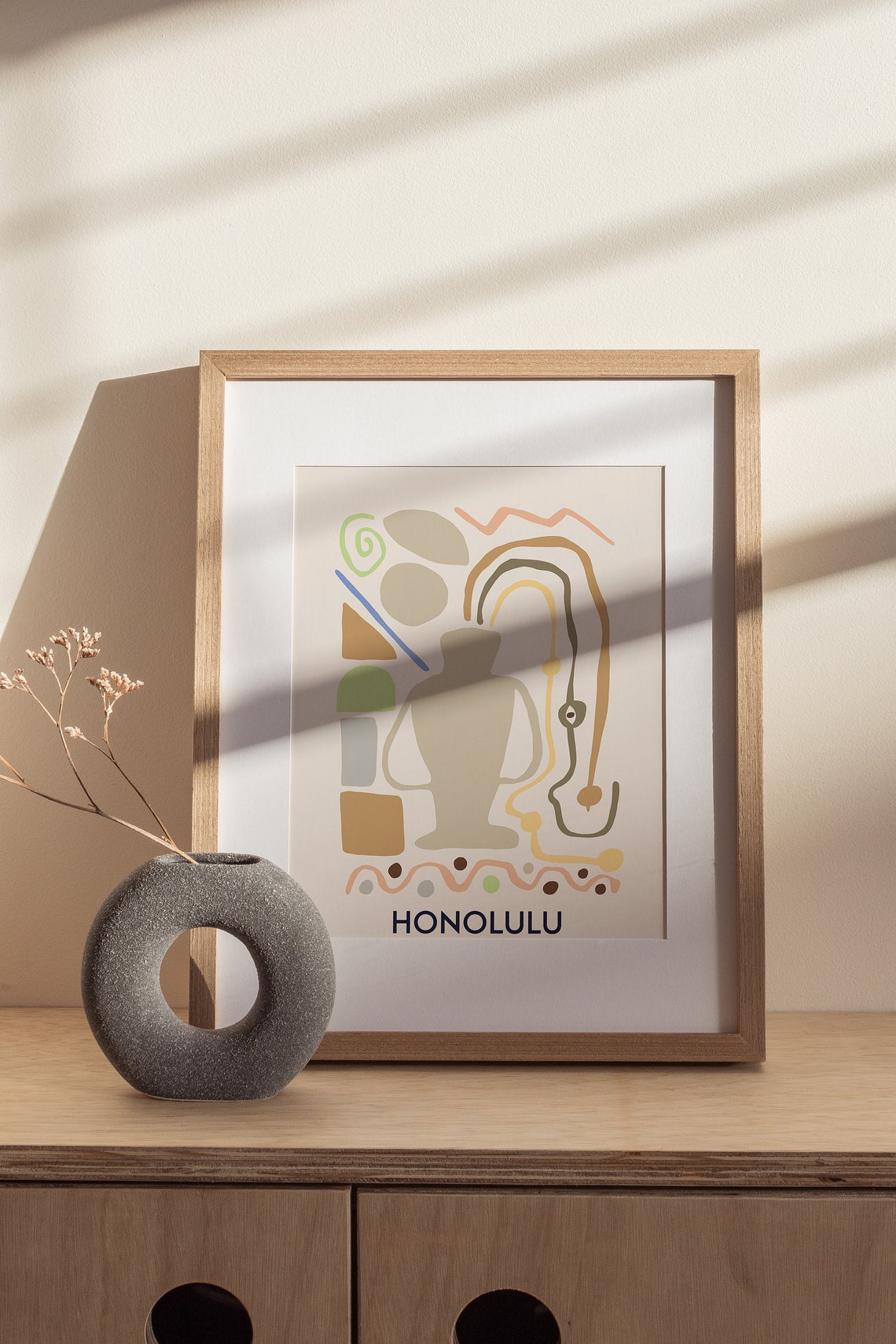 Honolulu Abstract Female Figure Beige Boho Minimalist Art Poster - Image 3