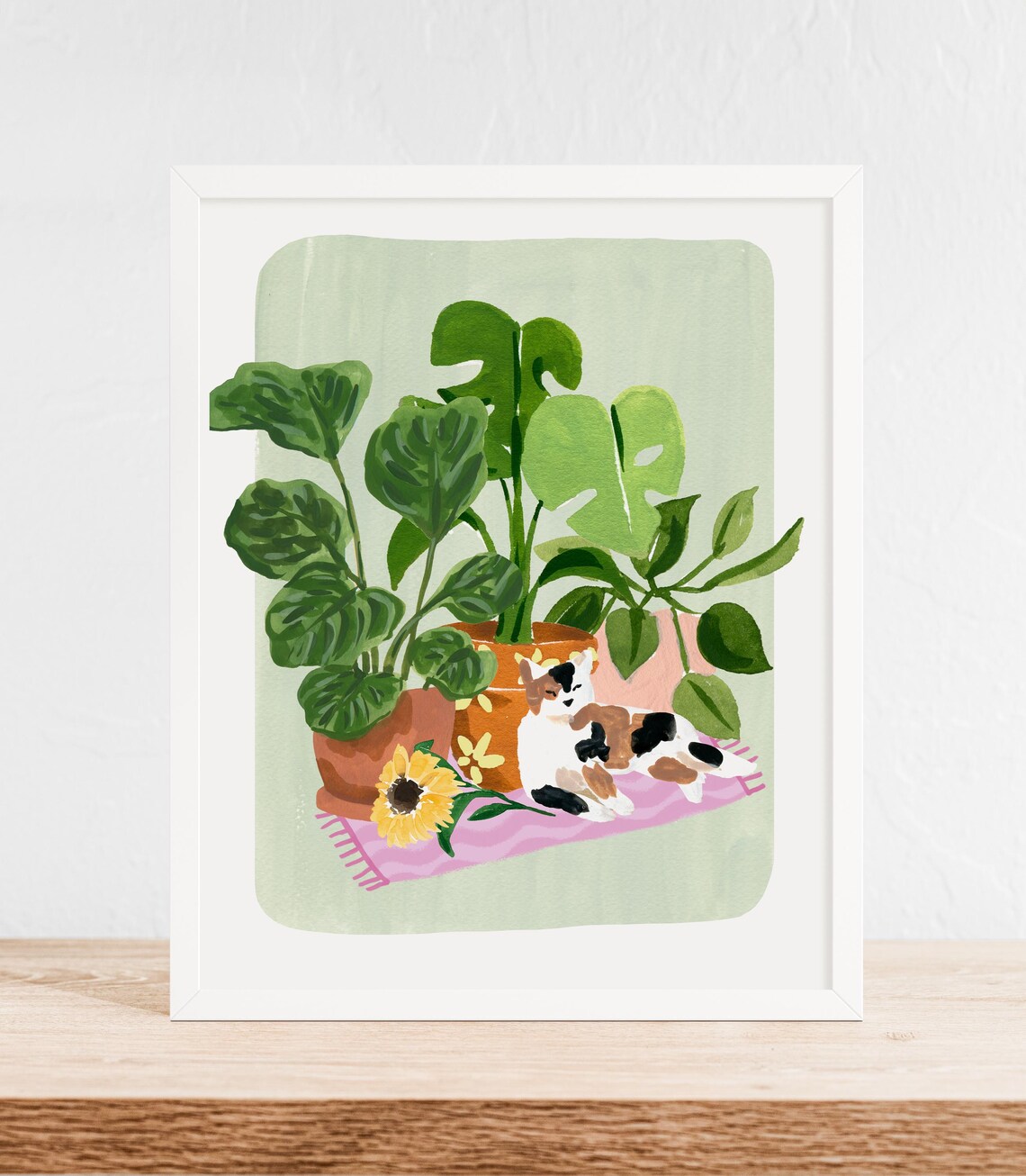 Calico Cat With Plants And Flowers Art Print - Image 3