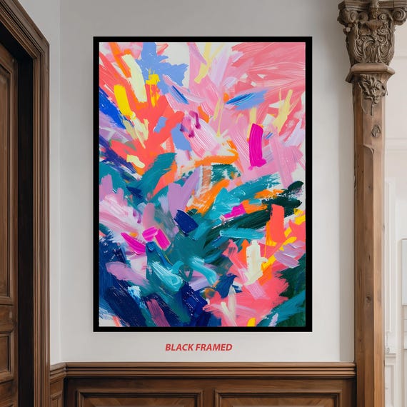 Colorful Abstract Brush Stroke Canvas Wall Art Bold Modern Painting Print For Contemporary Living Room Or Office Decor Artwork