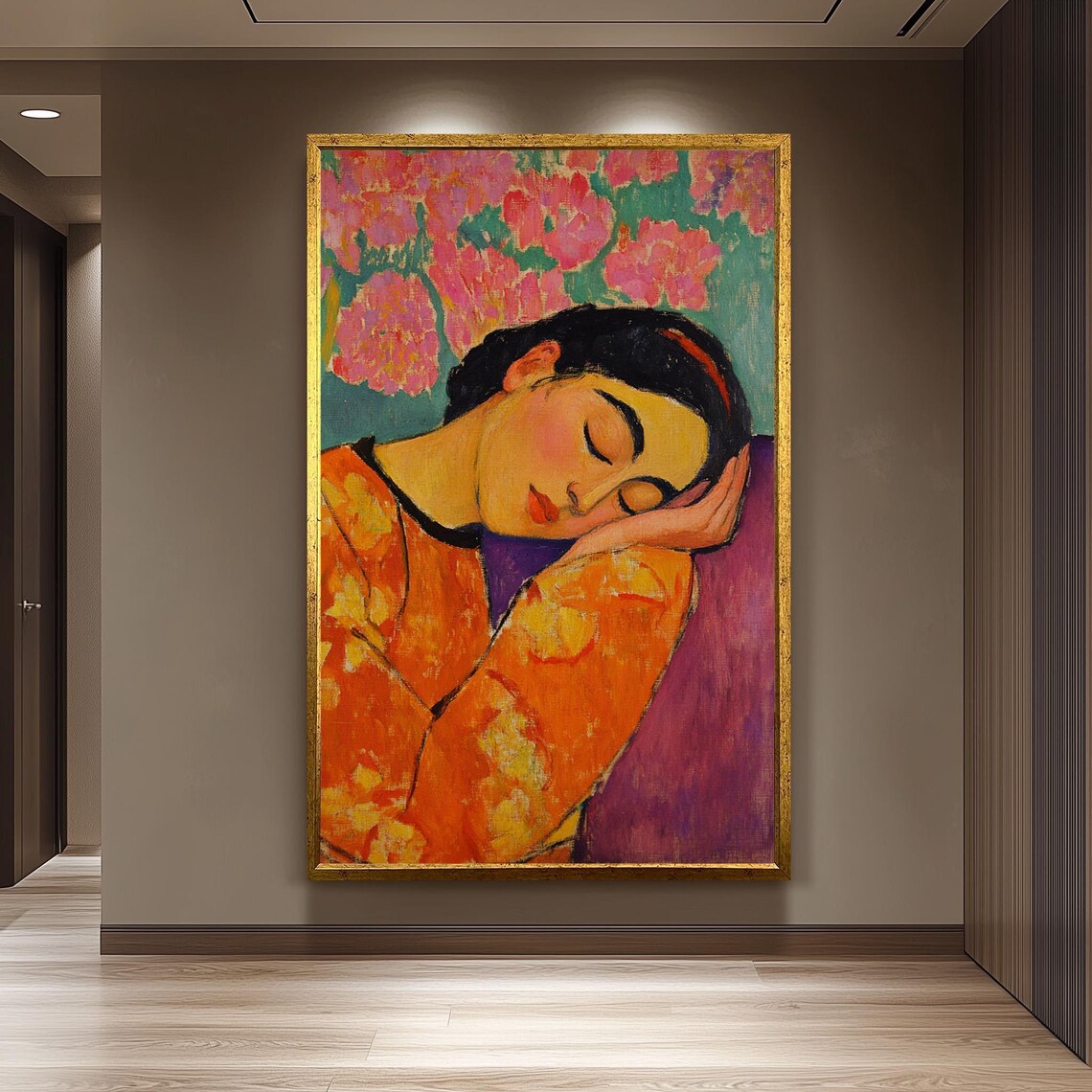 Matisse Inspired Sleeping Woman Floral Fauvist Portrait Warm Color Print