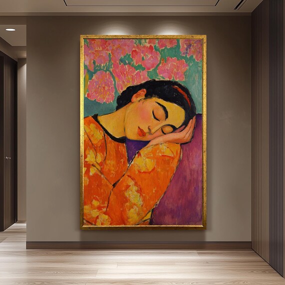 Matisse Inspired Sleeping Woman Floral Fauvist Portrait Warm Color Print