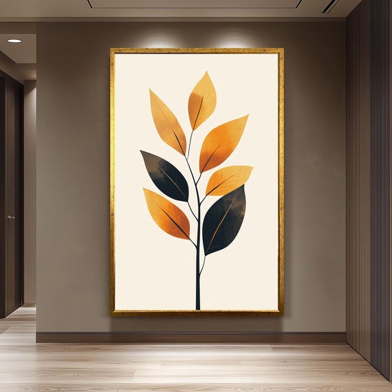 Minimalist Botanical Wall Art Print With Autumn Leaves Design Modern Plant Illustration For Living Room Or Office Decor Nature Leaf Poster