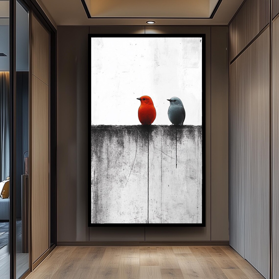 Minimalist Bird Art Print, Modern Contrast Birds