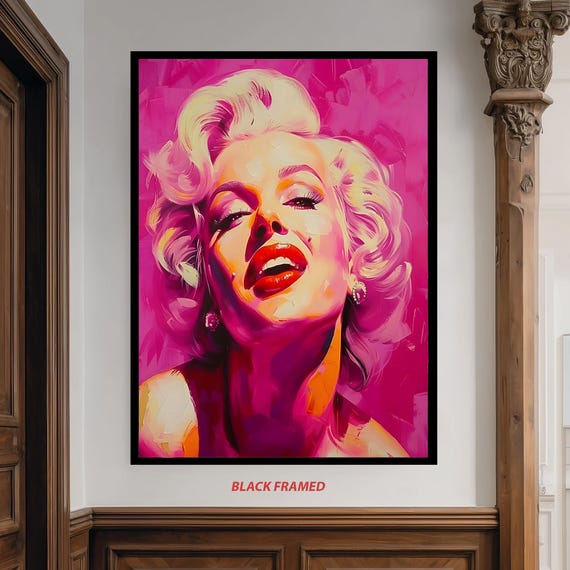 Glamorous Blonde Icon Pop Art Canvas Vibrant Pink Retro Style Portrait With Red Lips Bold Celebrity Wall For Modern Spaces Woman