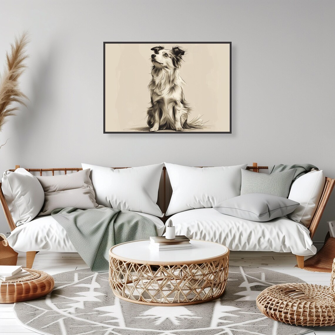 Australian Shepherd Dog Sepia Sketch Loyal Pet Portrait Art Poster - Image 2