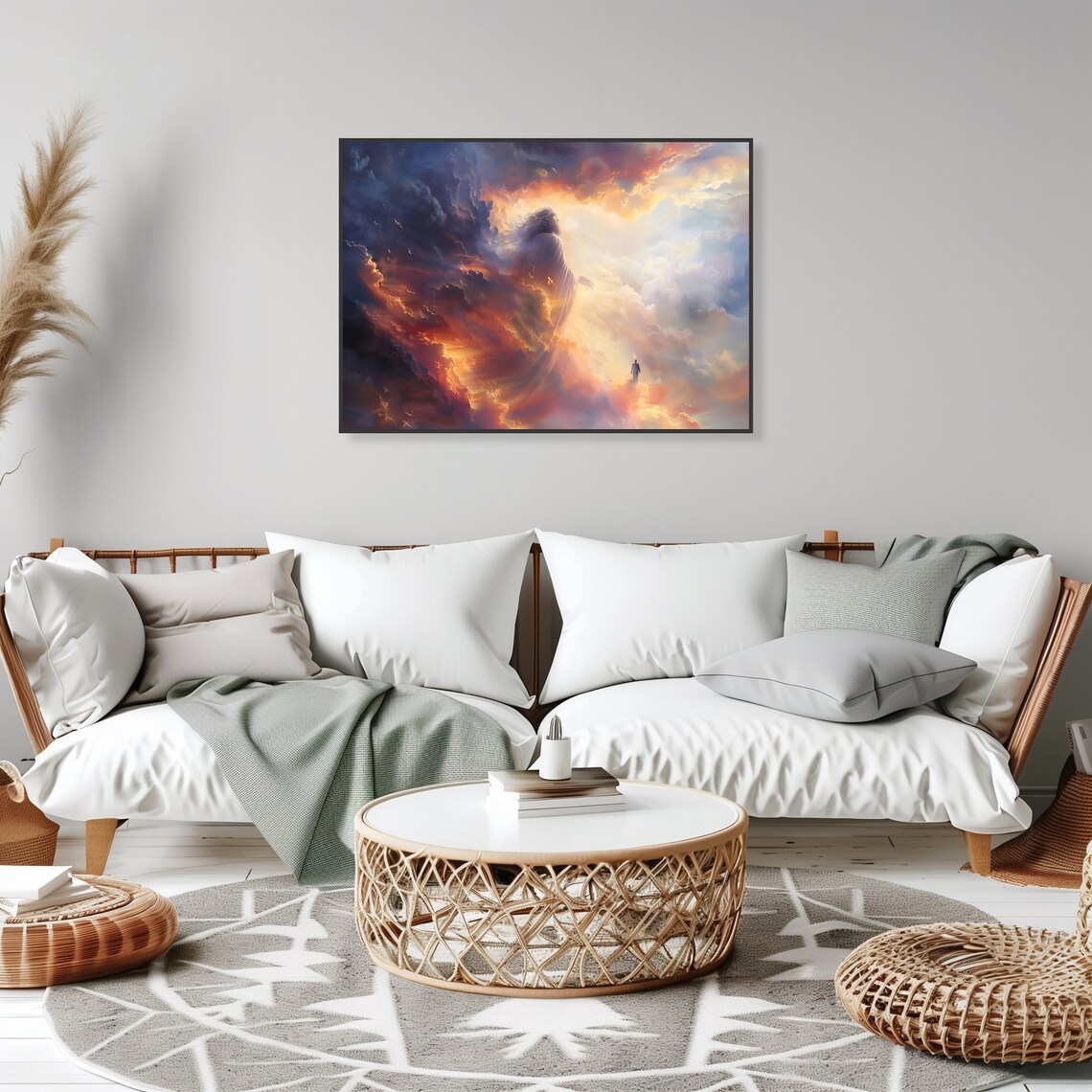 Robed Divine Figure In Fiery Clouds Inspirational Christian Heaven Art Poster - Image 2