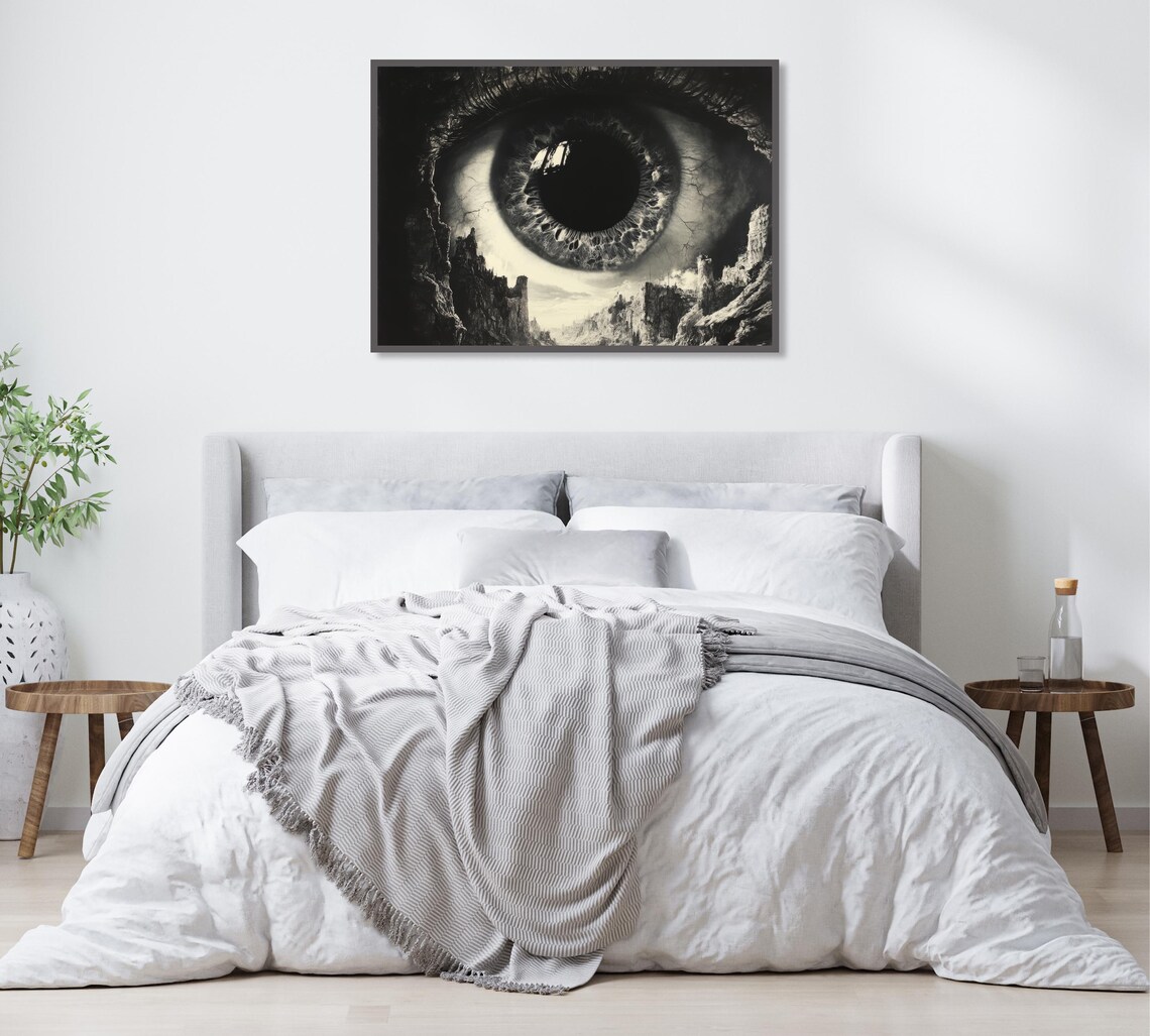 Giant All Seeing Eye Over Ruined Post Apocalyptic City Surreal Art Poster - Image 2