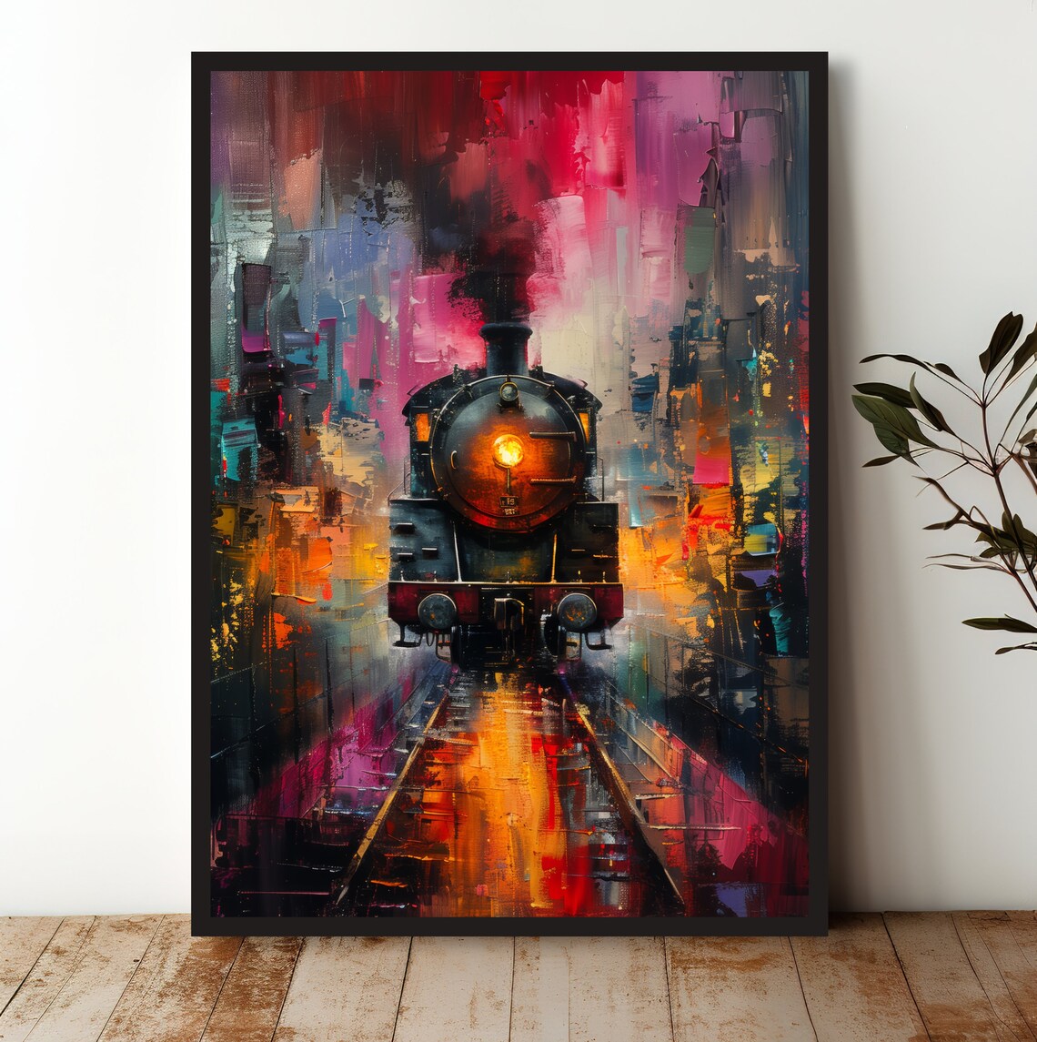 Vibrant Steam Train Abstract Railway Poster