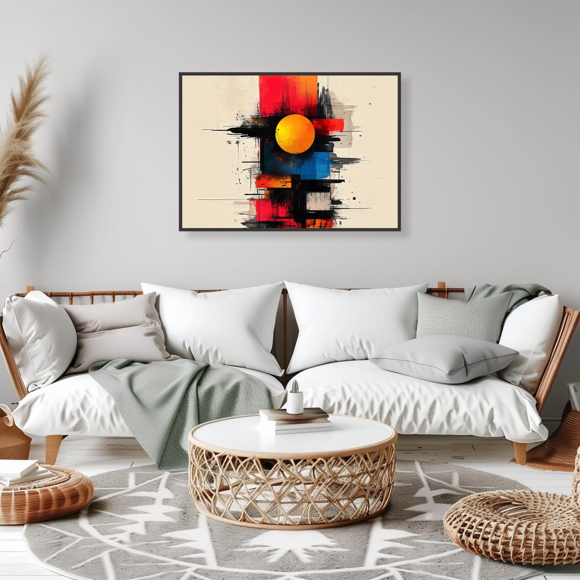 Bold Geometric Abstract Orange Sun Modern Design Scene Wall Art - Image 2