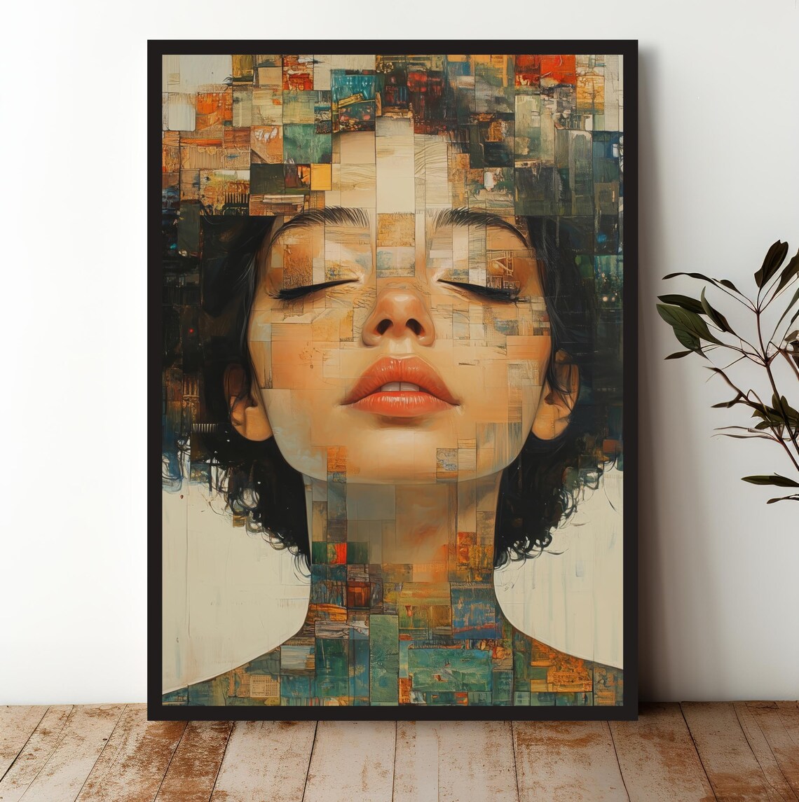 Fragmented Mosaic Woman Portrait Abstract Modern Contemporary Art Print