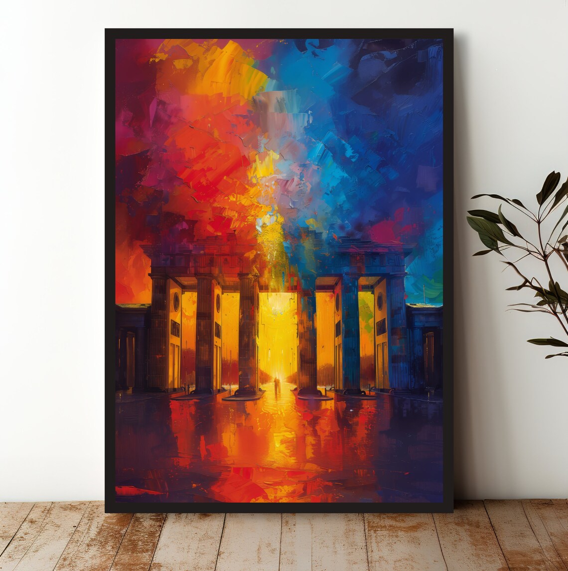 Brandenburg Gate Berlin Night Fiery Abstract Modern Cityscape Poster
