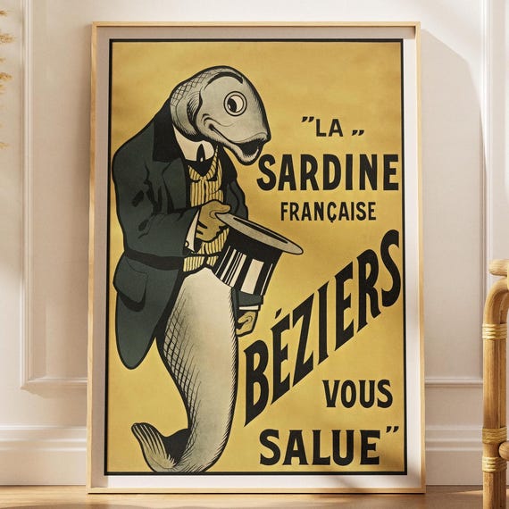 French Sardine Poster Beziers La Franaise Bar Decor Kitchen Art Diigital Download