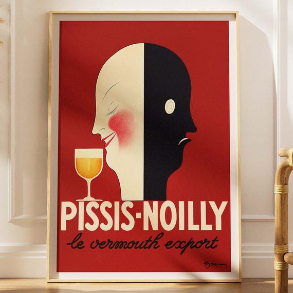 Vintage French Advertising Drink Yin Yang Printable Poster Retro Alcohol Kitchen Decor