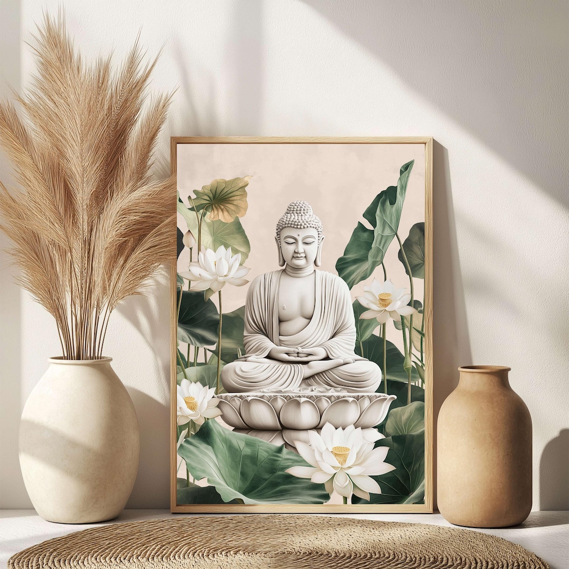 Buddha With White Spiritual Zen Art Print