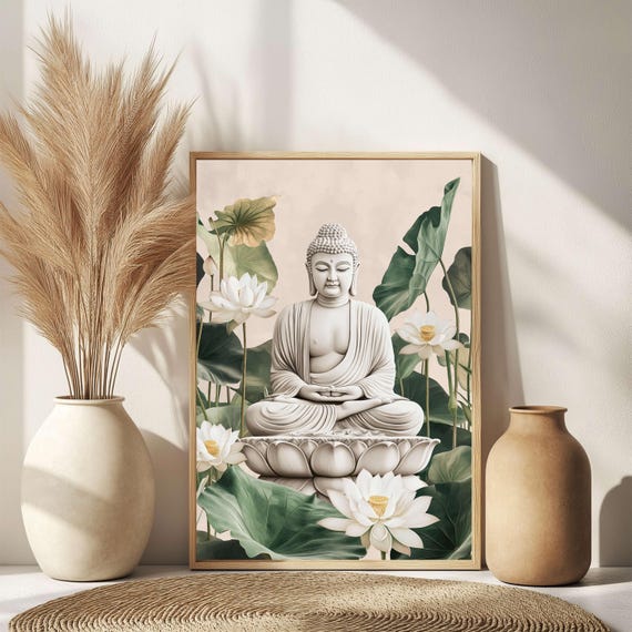 Buddha With White Spiritual Zen Art Print