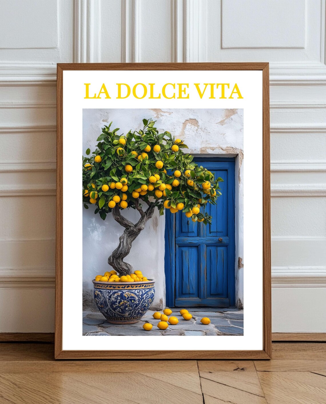 La Dolce Vita Lemon Tree in Pot Beside Blue Door Italian Poster