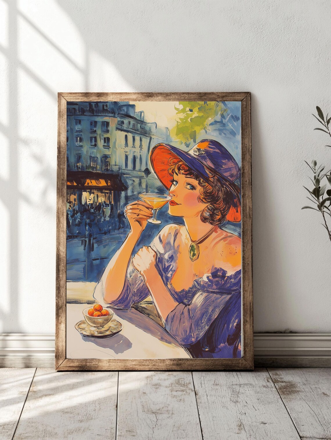 Parisian Lady With Cocktail Watercolor Cafe Scene Paris Wall Art