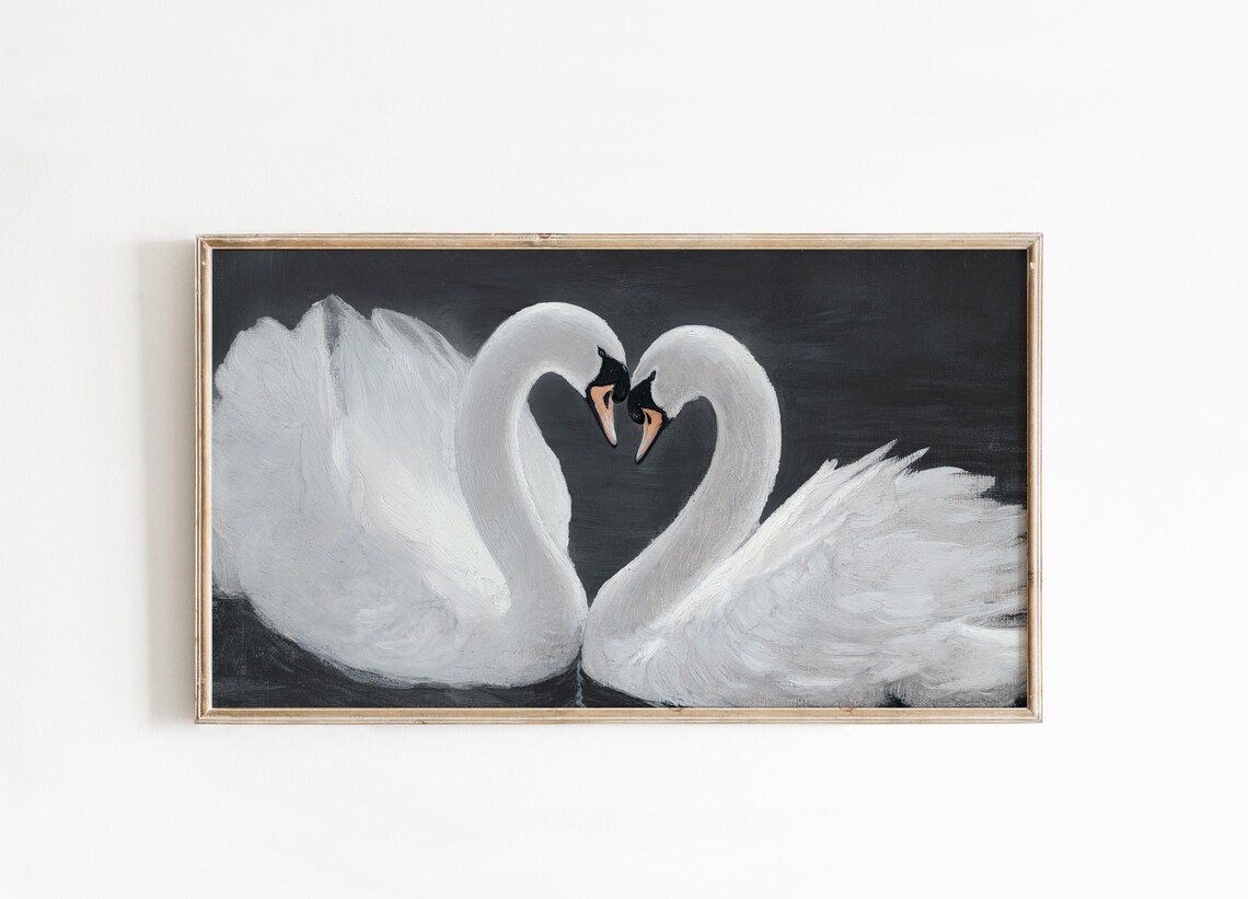 Frame Tv Art Valentines Day Swans Moody Dark Painting Artwork For The Frame Tv - Image 2