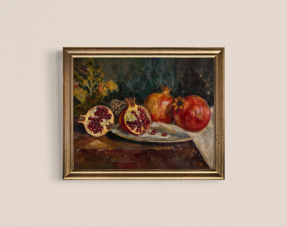 Pomegranate Still Life Dark Moody Vintage Kitchen Art Poster - Image 2