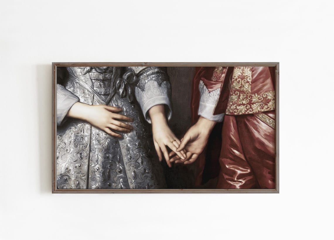 Joined Hands Baroque Detail Silver Red Vintage Romance Art Poster - Image 4