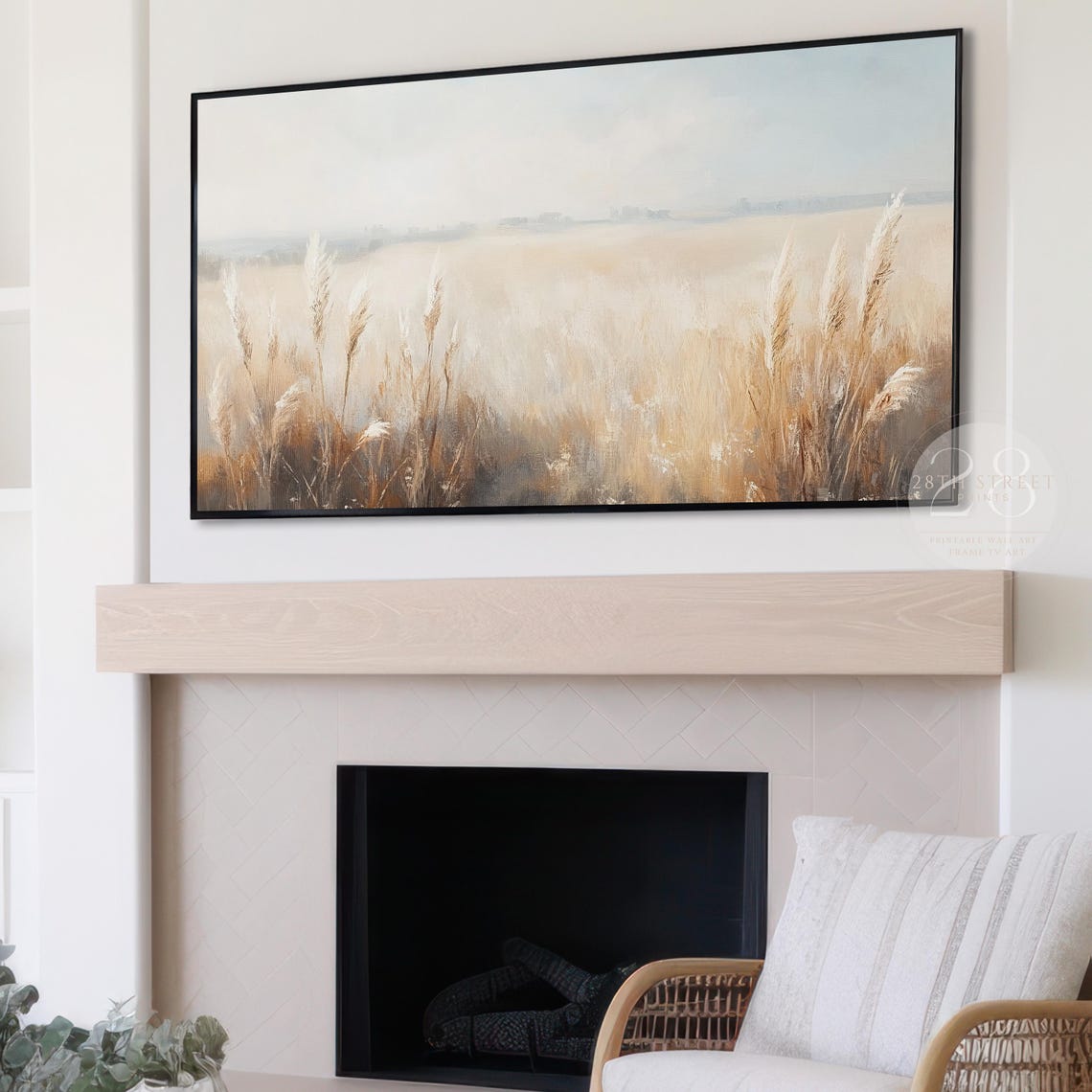 Golden Autumn Meadow Tall Wheat Grass Hazy Horizon Landscape Poster - Image 3