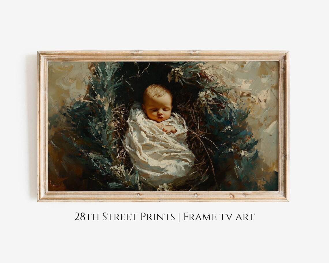 Baby Jesus Christmas Frame Tv Art Christian Art Jesus Art Painting Neutral Holiday Tv Christmas Decor Nativity Art