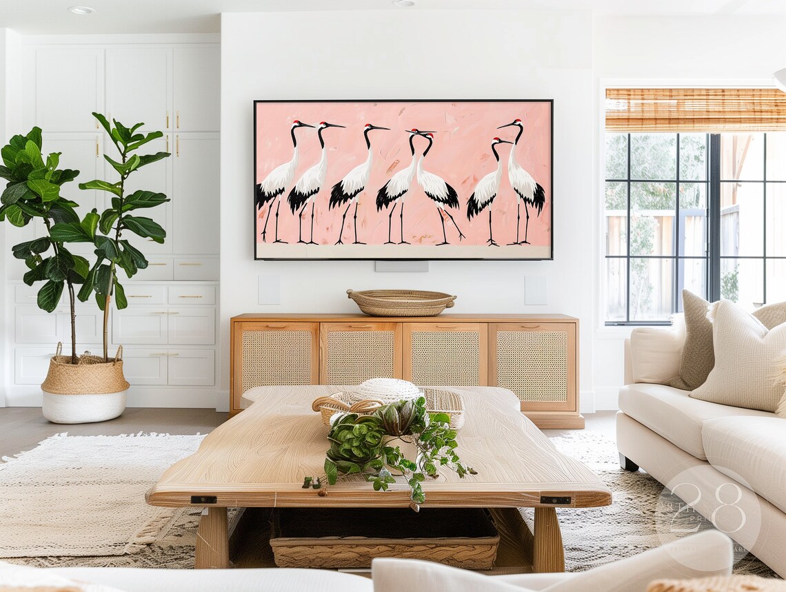 Crane Summer Art Print, Pink Seasonal Decor - Image 2